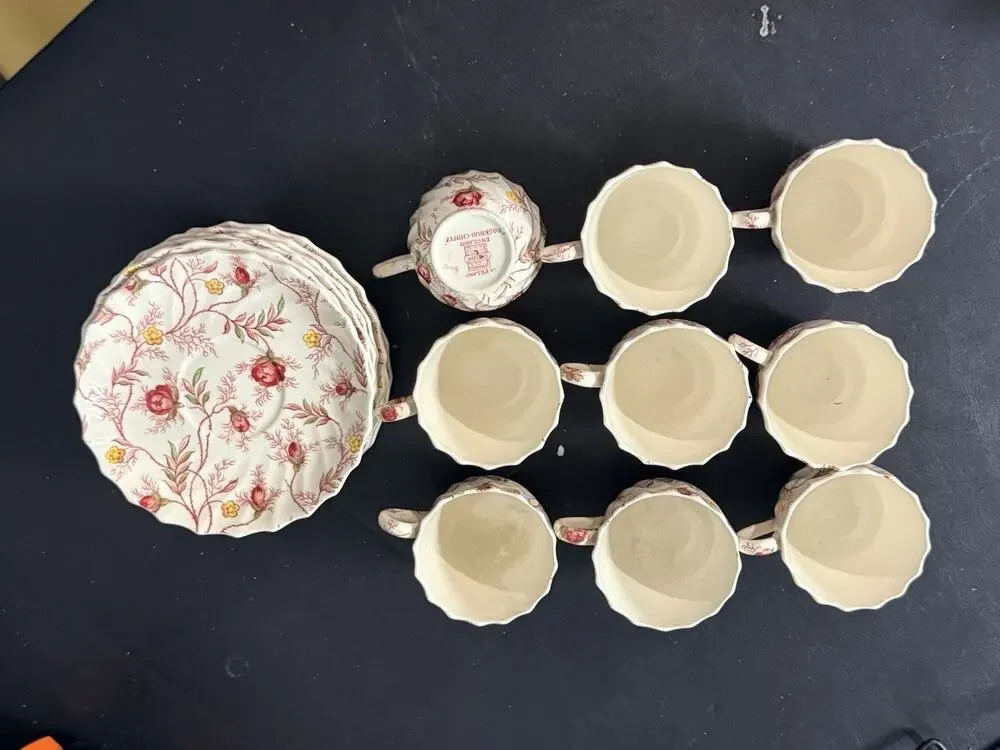 Vintage Spode England Rosebud Chintz Demitasse Espresso Set – 9 Cups & 9 Saucers